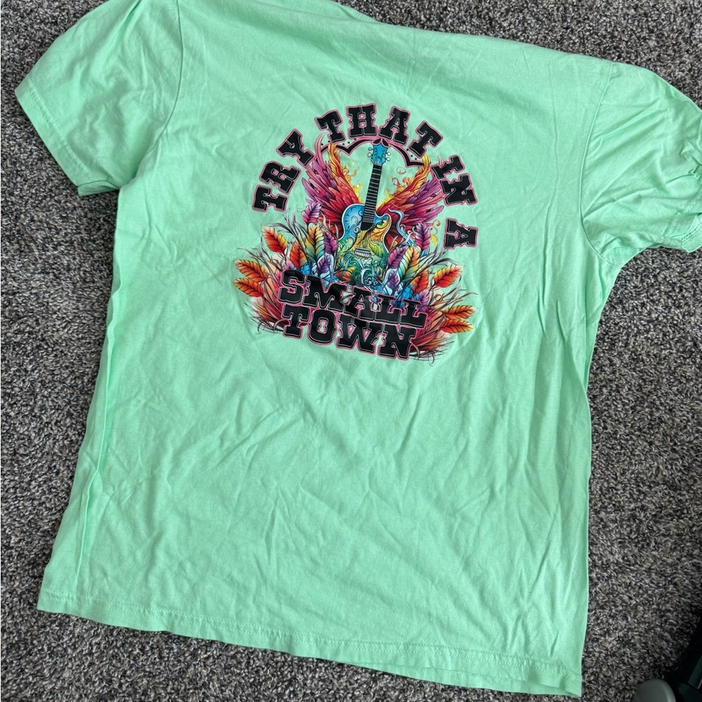 Graphic Tee with Guitar and Wings Design